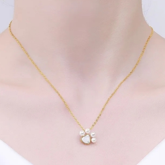 Closet Clearout Last Chance-Gold and Silver Pearl Paw Print Necklaces - Picture 2 of 7